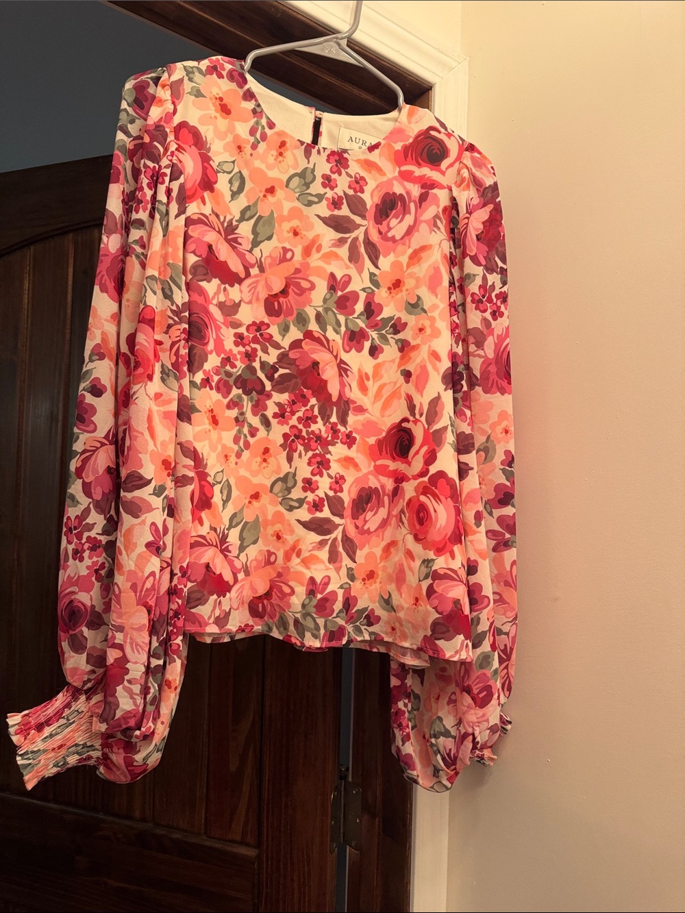 Aura Pink Floral Peasant Blouse with Balloon Sleeves